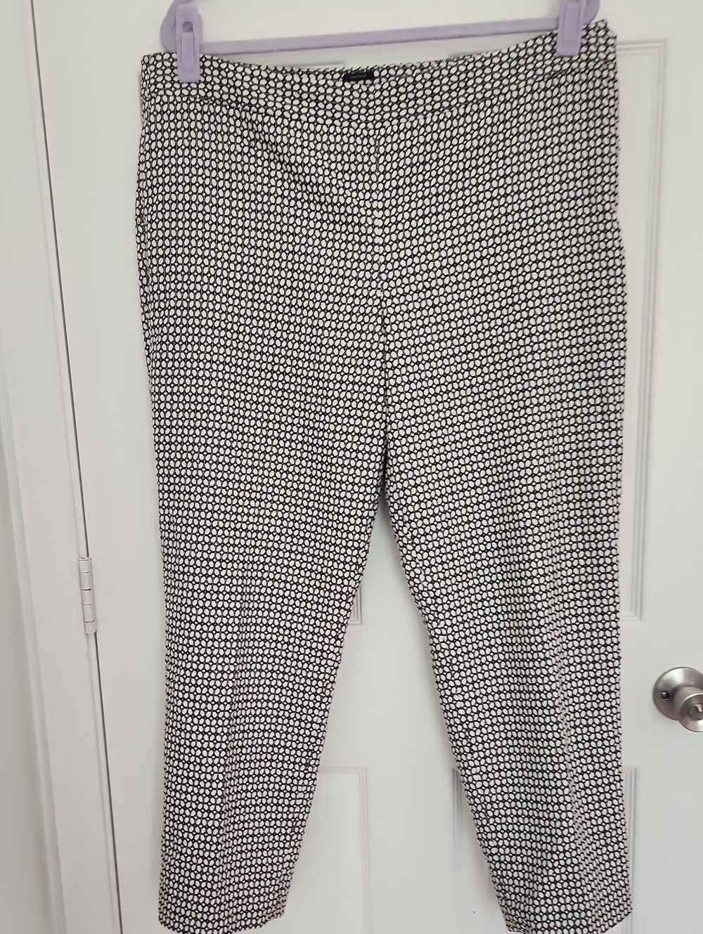 Talbots Black & White Micro Geo Straight-Leg Pants Business Casual Office School